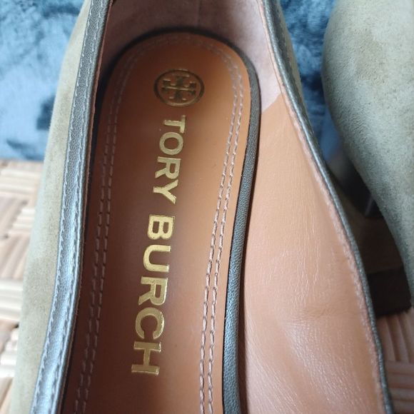 Tory Burch  Green 70s Peep Toe Leather & Suede Platform Pumps 9.5 M - Picture 8 of 10